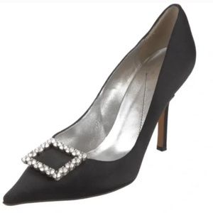KATE SPADE Black Satin Heels with Crystal Buckle - Sz 9